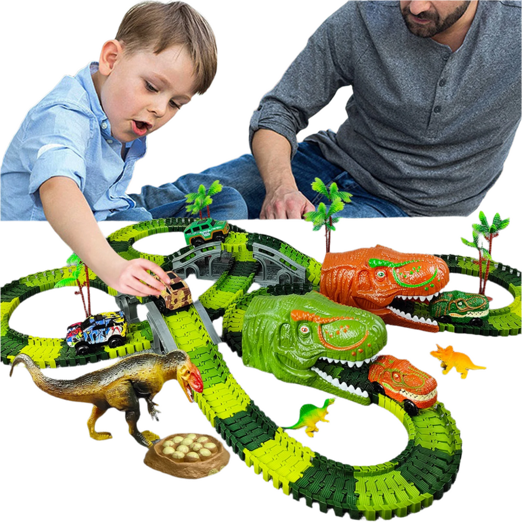 Racing Dinosaur Train Set | Non-Toxic, Creative Track Builder for Kids Aged 3+ and Perfect for Parties