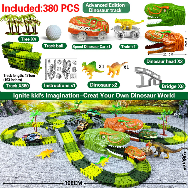 Racing Dinosaur Train Set | Non-Toxic, Creative Track Builder for Kids Aged 3+ and Perfect for Parties