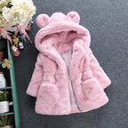 Children Faux Fur Fluffy Coat Black White Colors Jacket Hood