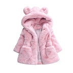 Children Faux Fur Fluffy Coat Black White Colors Jacket Hood