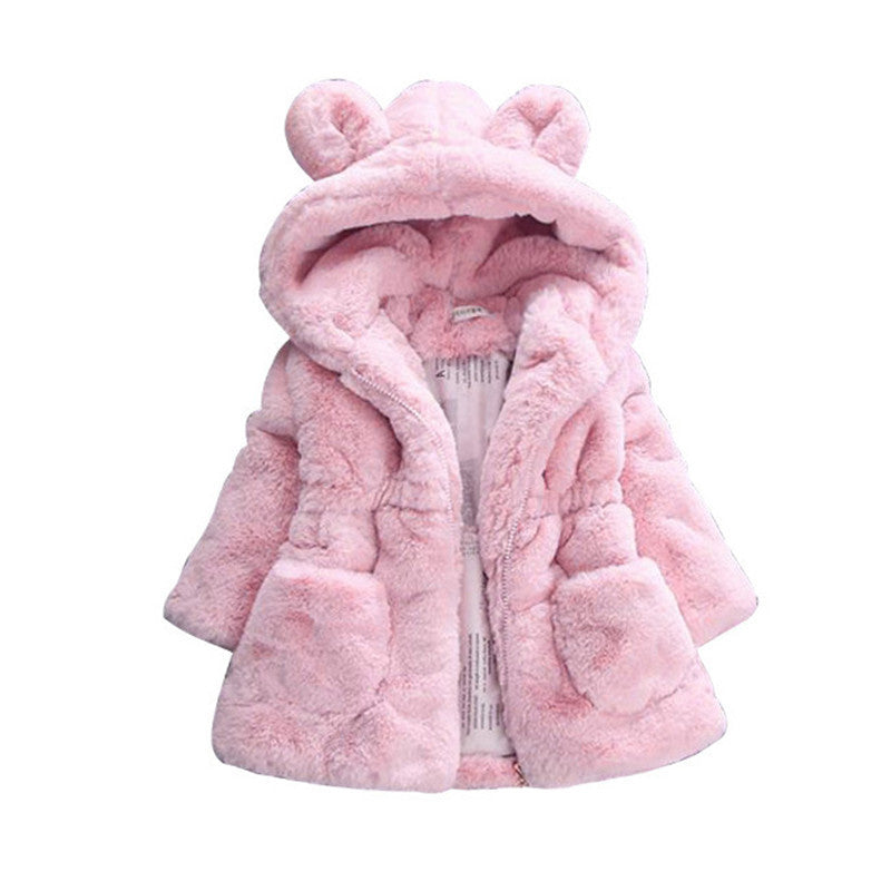 Children Faux Fur Fluffy Coat Black White Colors Jacket Hood
