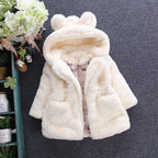 Children Faux Fur Fluffy Coat Black White Colors Jacket Hood