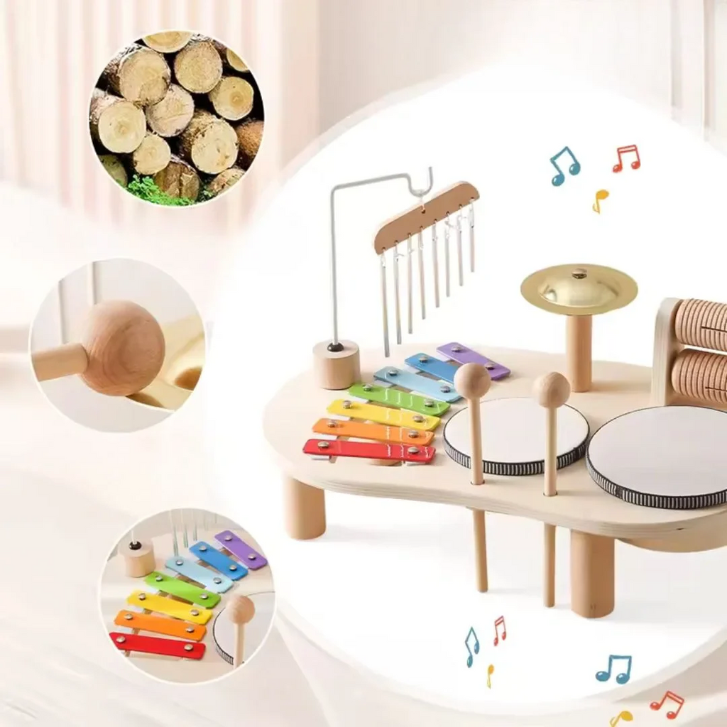 Montessori Wooden Childrens Drum Set | Natural, Non-Toxic & Ideal for Early Childhood Music Development
