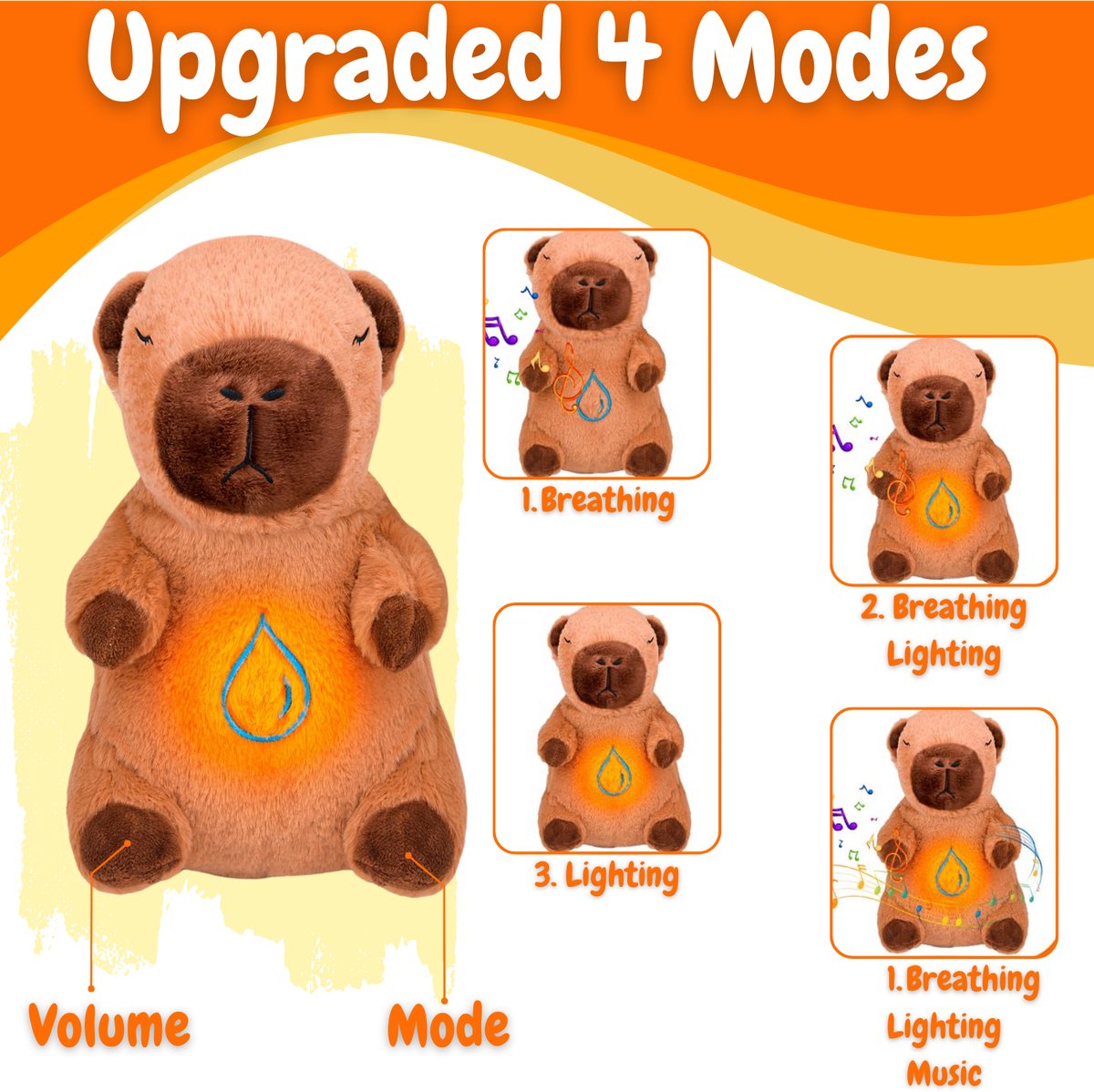 Breathing Plush Capybara Toy | Soothing Night Light & Music for Stress Relief and Relaxation