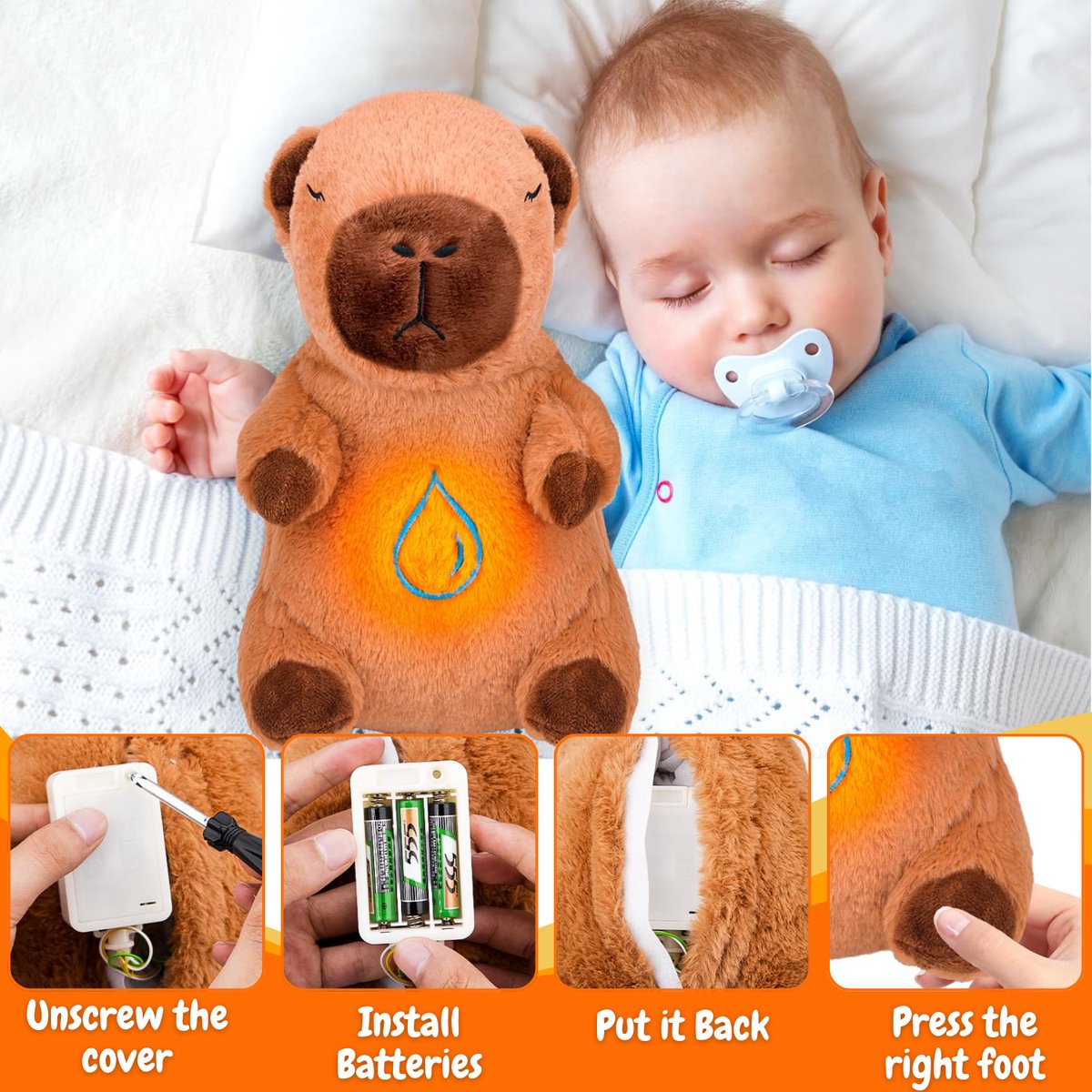 Breathing Plush Capybara Toy | Soothing Night Light & Music for Stress Relief and Relaxation