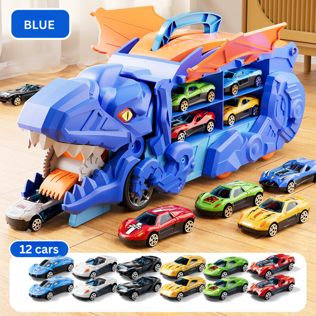 Dinosaur Toy Transporter Truck Playset | 2-in-1 Dino & Car Storage for Boys 3–5 – Includes Mini Cars & Jurassic Figures