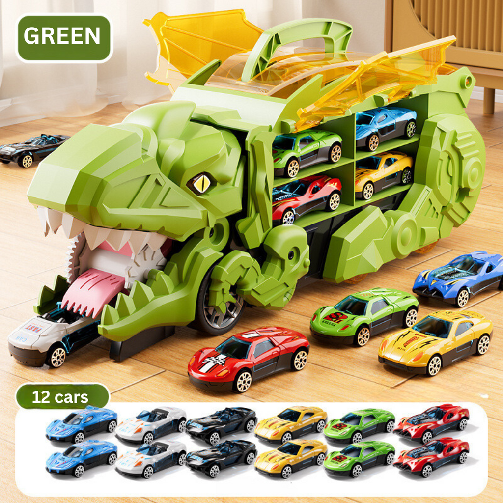 Dinosaur Toy Transporter Truck Playset | 2-in-1 Dino & Car Storage for Boys 3–5 – Includes Mini Cars & Jurassic Figures