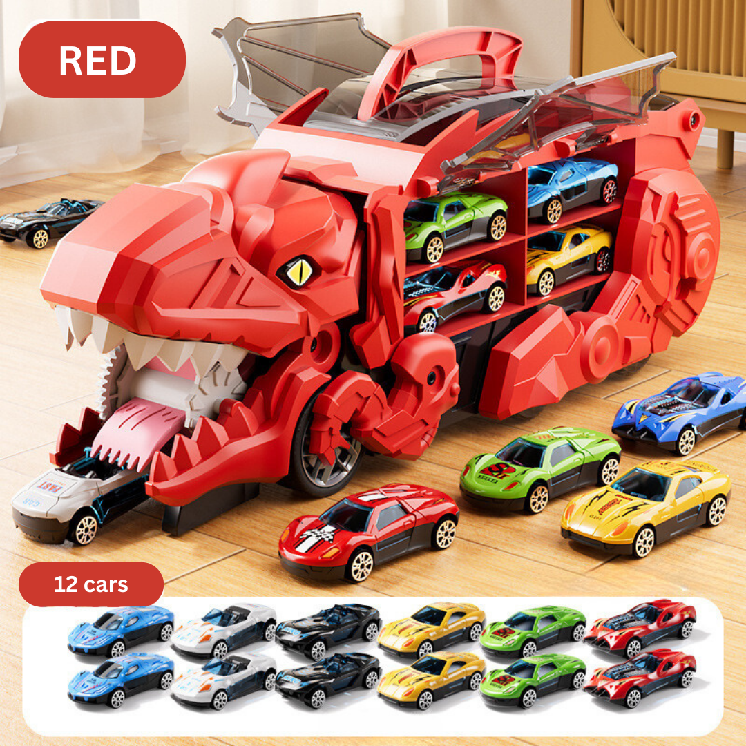 Dinosaur Toy Transporter Truck Playset | 2-in-1 Dino & Car Storage for Boys 3–5 – Includes Mini Cars & Jurassic Figures