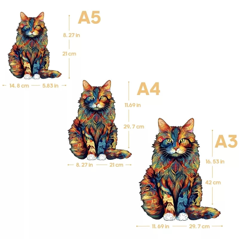 Colorful Wooden Cat Jigsaw Puzzle | Durable, Cognitive Skill-Building & Fun for Kids and Family
