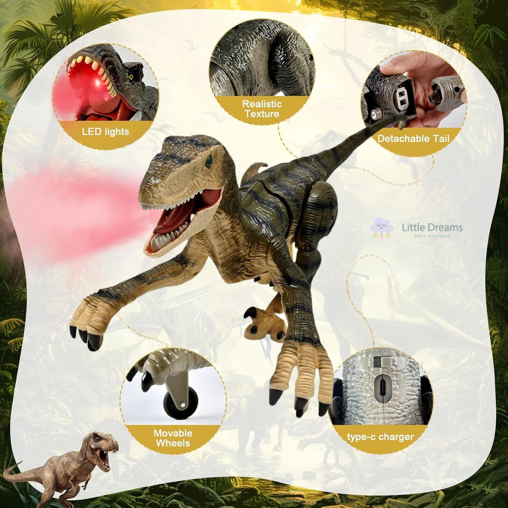 Remote Control Dinosaur Robot – Lifelike Velociraptor Toy with Sound, Lights & Realistic Movements