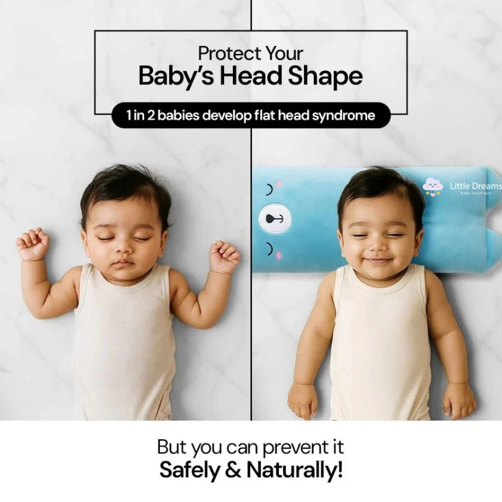 Ergonomic Baby Head Shaping Pillow | Natural Plant Filling, Reversible Design & Year-Round Comfort for Ages 1-3 Years