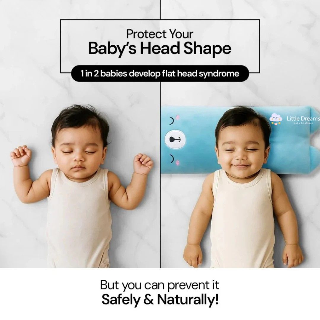 Ergonomic Baby Head Shaping Pillow | Natural Plant Filling, Reversible Design & Year-Round Comfort for Ages 1-3 Years
