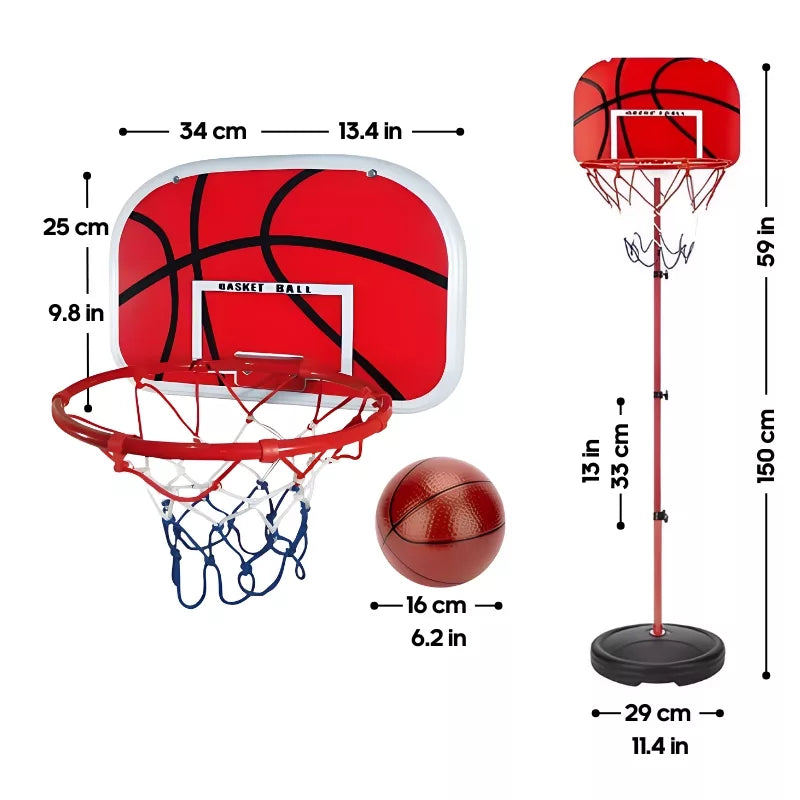 Adjustable Childrens Basketball Net Hoop Stand | Height Adjustable, Stable Base & Portable for Indoor and Outdoor Play