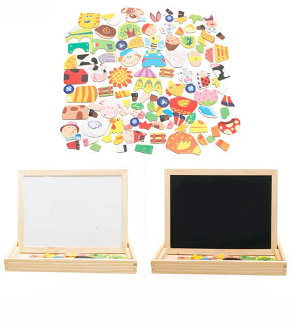 2-in-1 Wooden Drawing Board for Children | Magnetic Whiteboard & Chalkboard | Portable Educational Toy for Creative Play