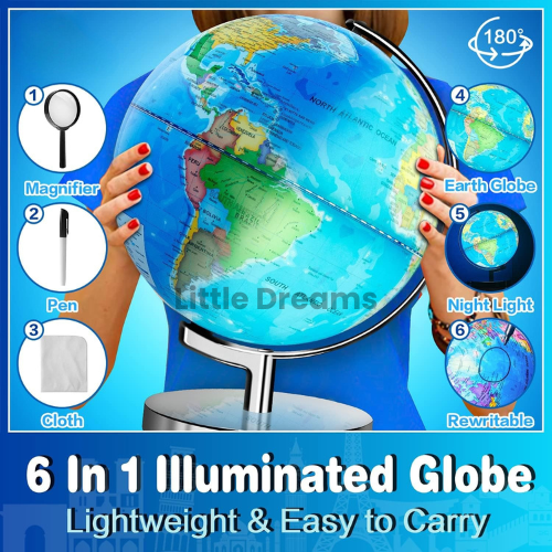 Children's Light Up World Globe with Atlas and Stand, Featuring a Glow-In-The-Dark Moon