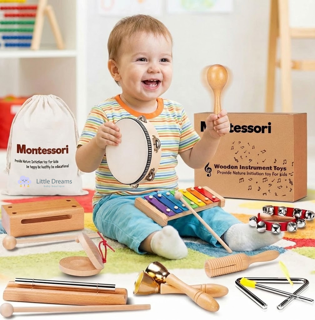 Wooden Musical Instruments Set for Kids | 10 Non-Toxic Infant Music Toys Instruments to Boost Rhythm & Creativity for Ages 3+