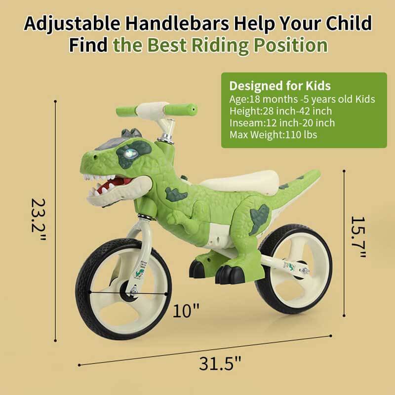 Balance Dino Bike | Adjustable Handlebars & Puncture-Proof Tyres for Toddlers Aged 2-5 Years