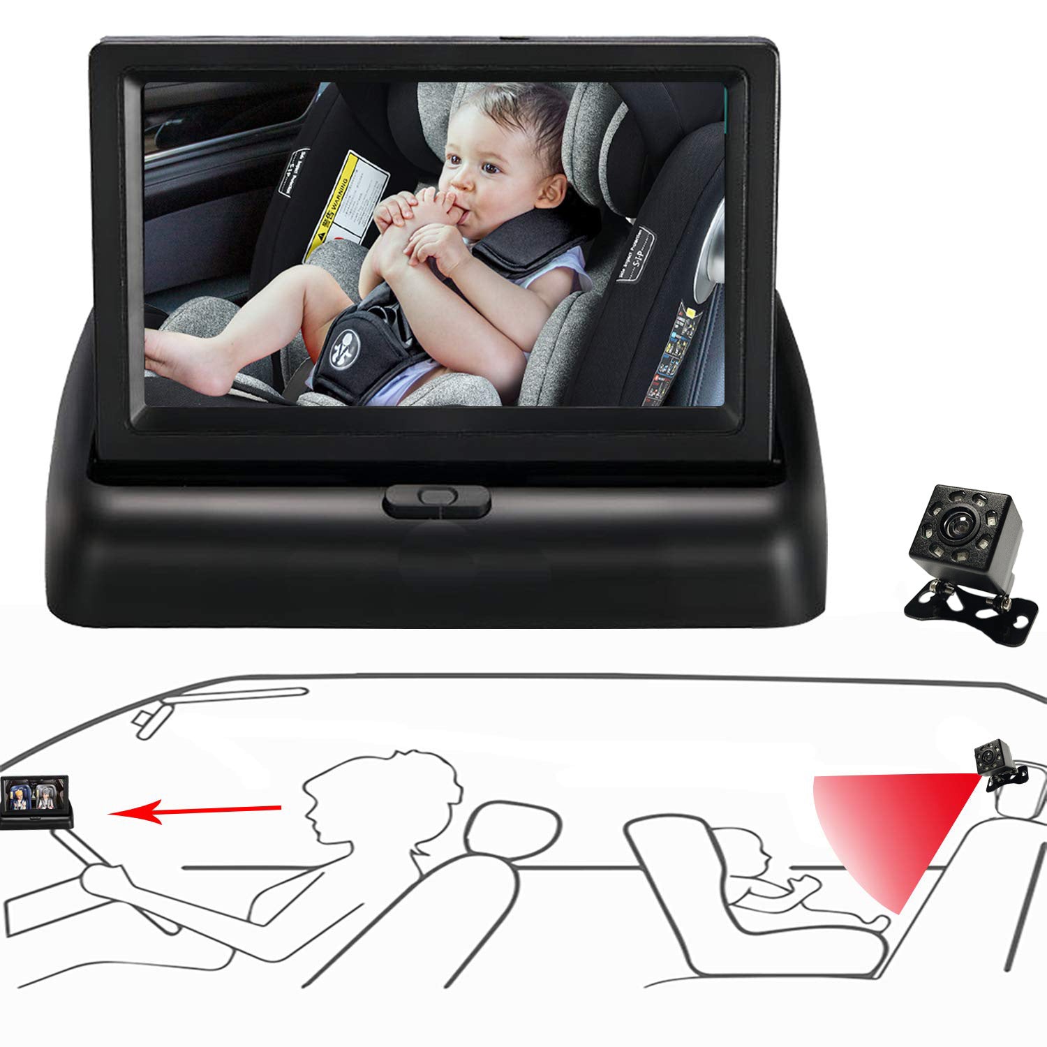 Infant Car Camera | Baby Camera HD Quality, Night Vision & Easy Installation for Safe Monitoring of Your Child While Driving