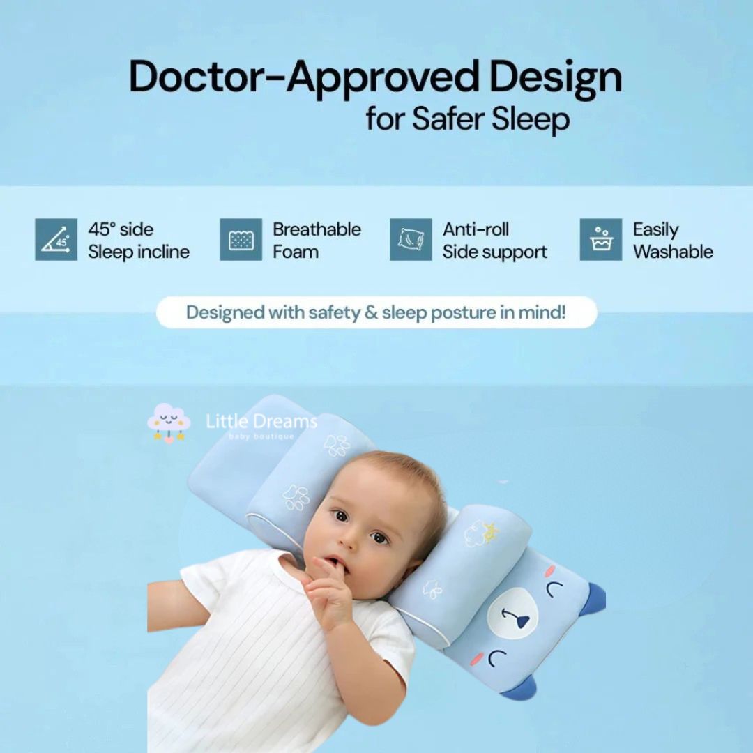 Ergonomic Baby Head Shaping Pillow | Natural Plant Filling, Reversible Design & Year-Round Comfort for Ages 1-3 Years