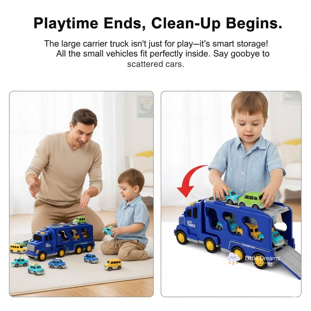 Toy Truck Set with Lights and Sounds | Interactive, Space-Saving Playset for Kids Aged 3+