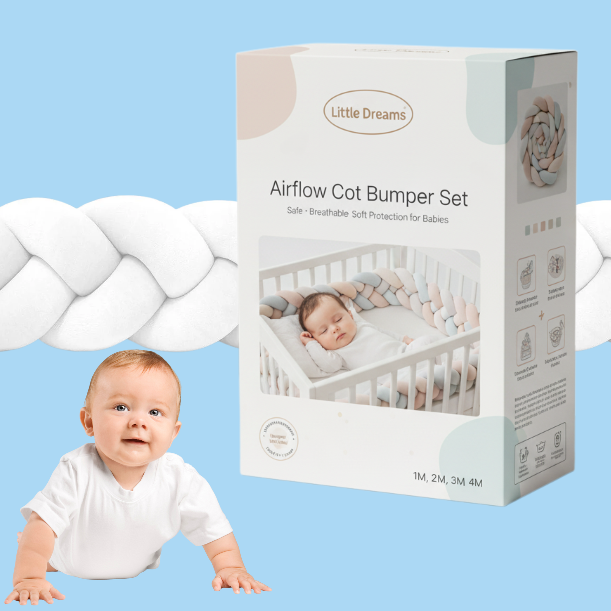 Airflow Cot Bumper Set - Cushioned Bumpers for Toddler Cribs & Beds