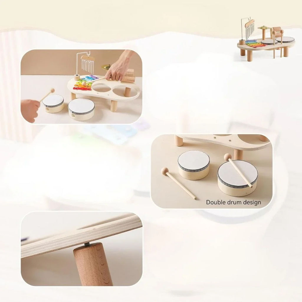 Montessori Wooden Childrens Drum Set | Natural, Non-Toxic & Ideal for Early Childhood Music Development
