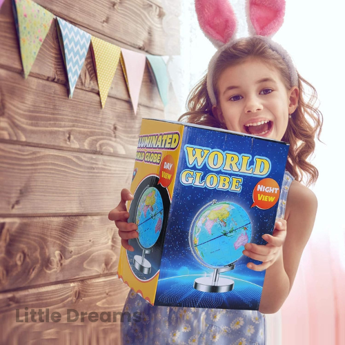 Children's Light Up World Globe with Atlas and Stand, Featuring a Glow-In-The-Dark Moon