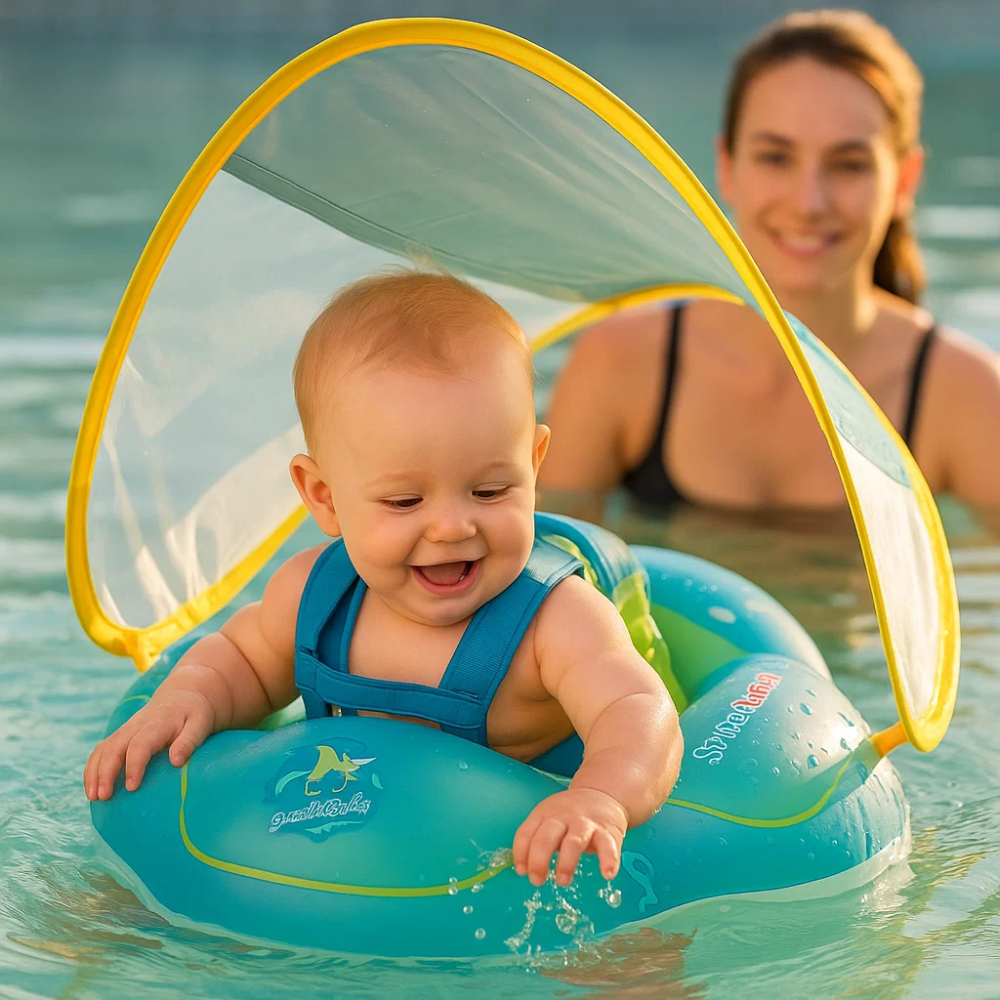Baby Swim Float with Sunshade Canopy | Safety Buckle, Quick-Drying & Ideal for Infants 3-36 Months