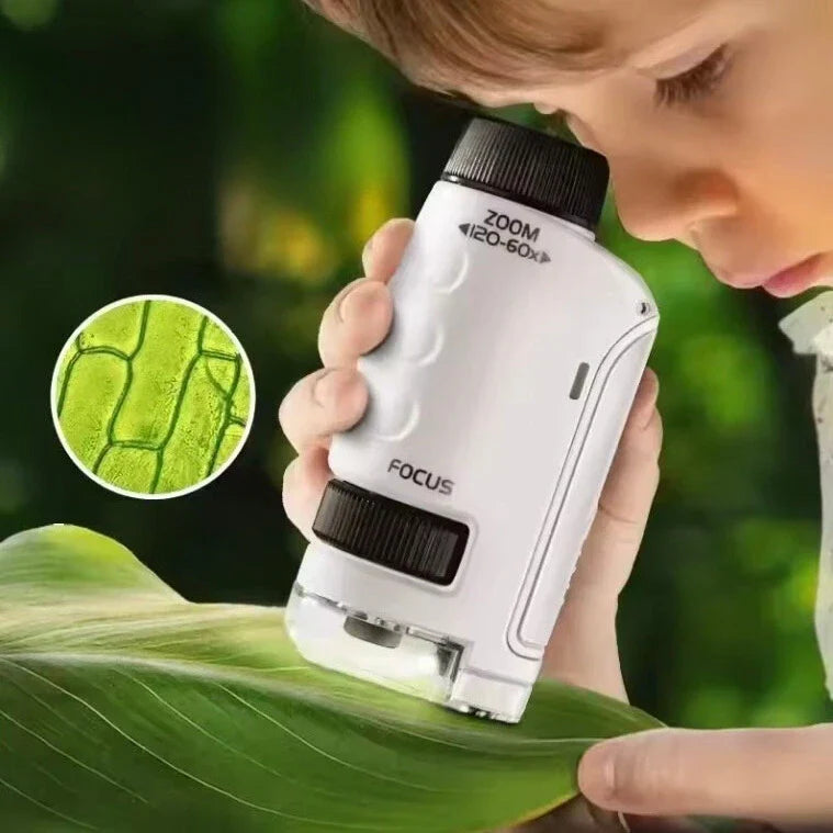 Kids Portable Microscope | 60-120x Magnification with LED Light for STEM Learning and Nature Exploration
