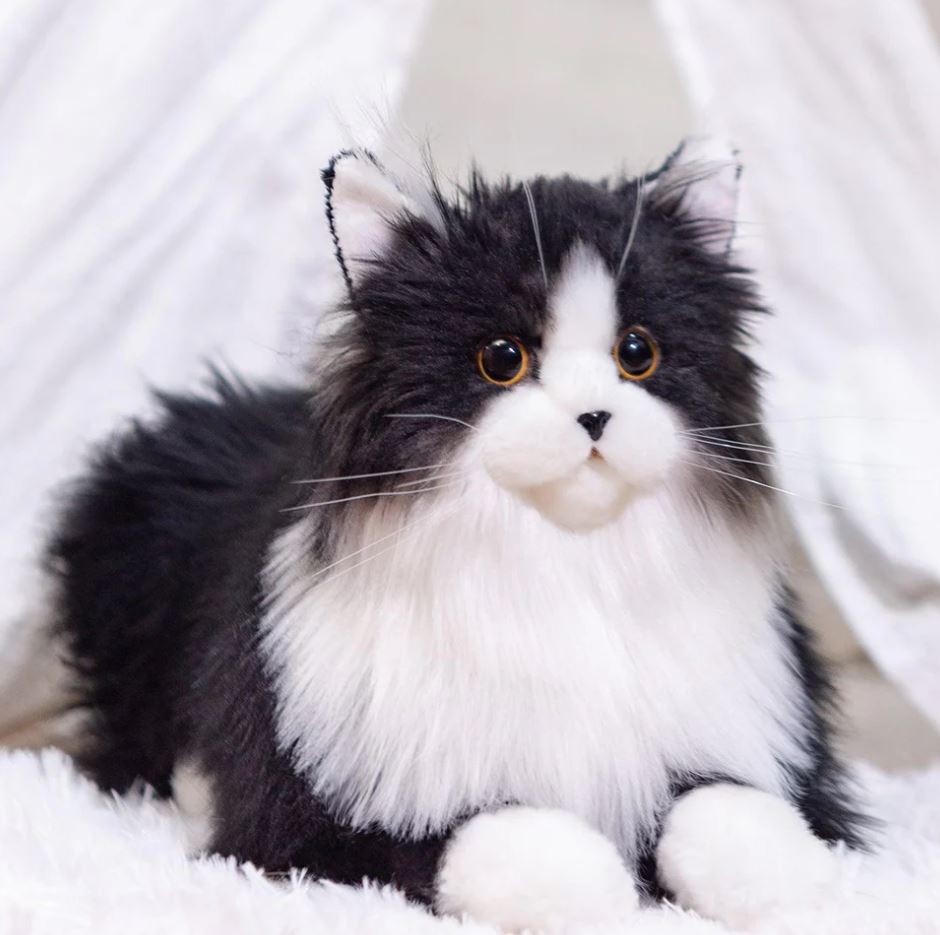 Lifelike Black and White Plush Cat | Soft, Handmade Companion for Seniors, Dementia Care & Non Robotic Pet Alternatives