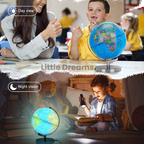 Children's Light Up World Globe with Atlas and Stand, Featuring a Glow-In-The-Dark Moon