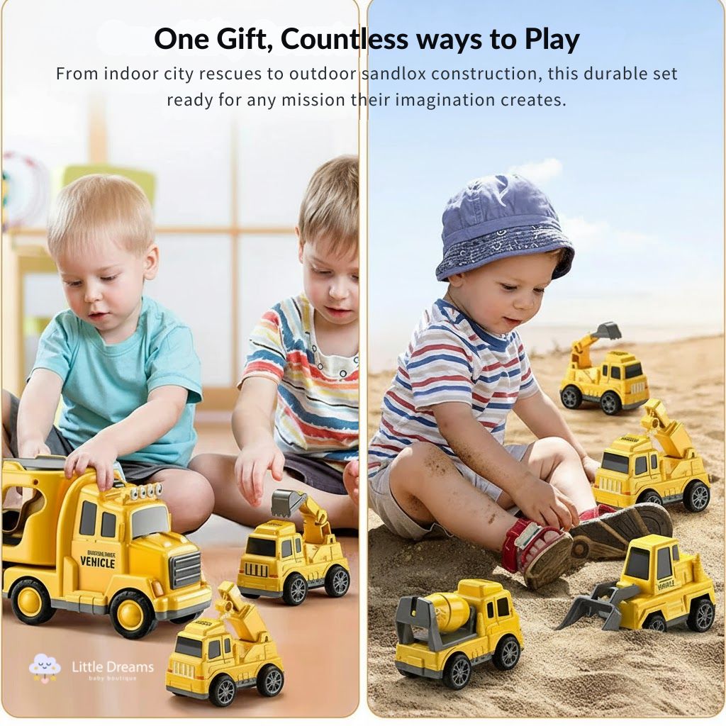 Toy Truck Set with Lights and Sounds | Interactive, Space-Saving Playset for Kids Aged 3+