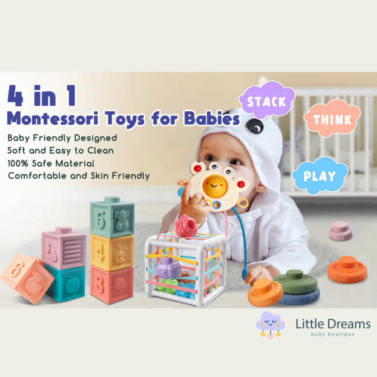 Montessori Baby Sensory Toys Set | 4-in-1 Educational, Safe & Engaging for Infants Aged 6 Months and Older