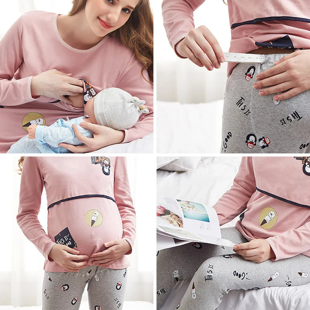 Maternity Pajamas for Women | Stretchy, Breathable Fabric with Effortless Nursing Access for Pregnancy & Nighttime Feedings