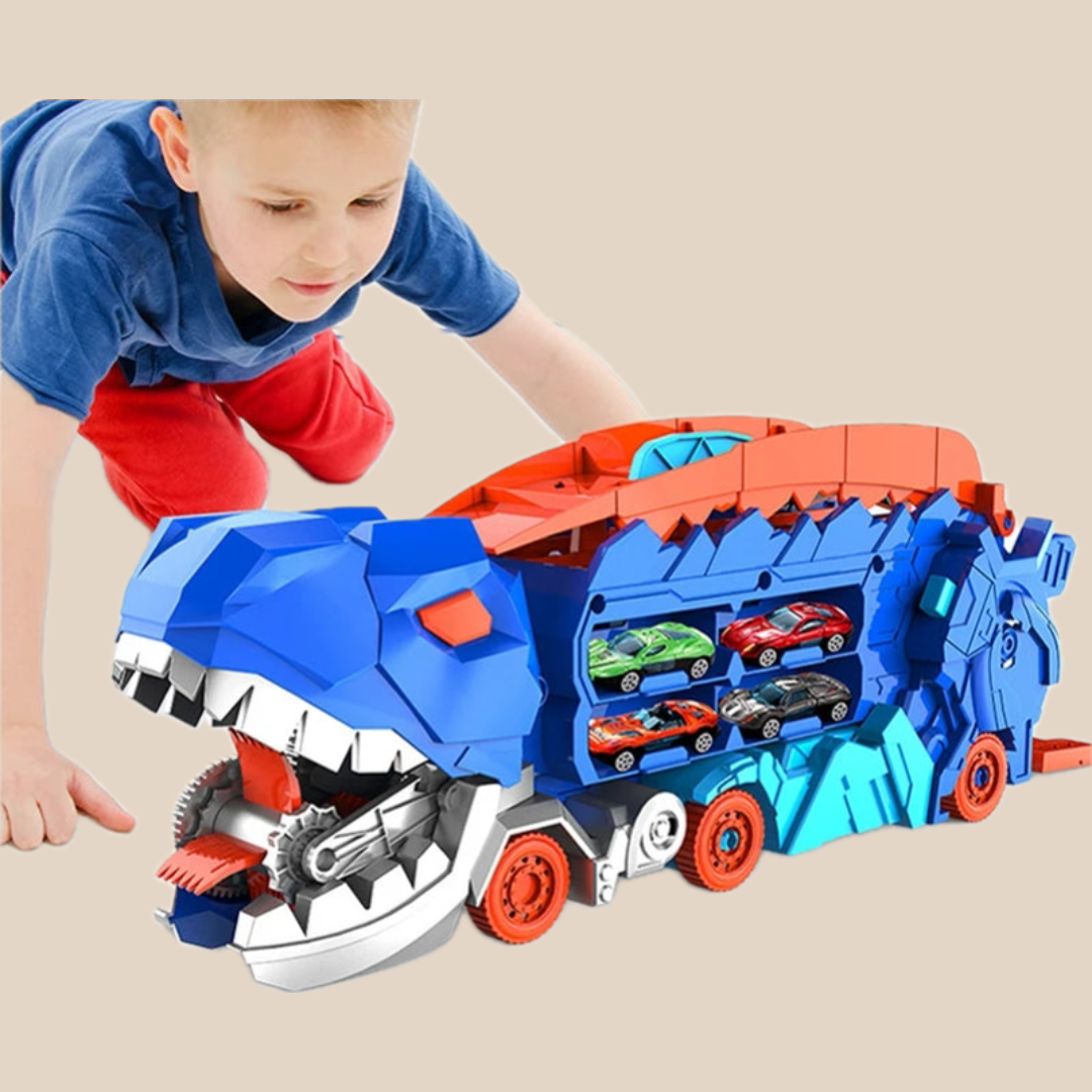 Dino Transformer Transporter Car | Durable Plastic Toy Truck with Dinosaur Figures for Creative Play and Adventure for Children aged 3+
