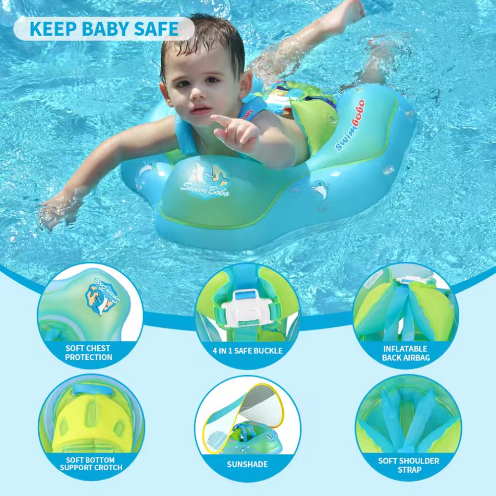 Baby Swim Float with Sunshade Canopy | Safety Buckle, Quick-Drying & Ideal for Infants 3-36 Months