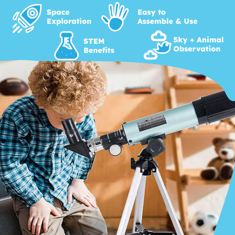 Kids 50mm Refractor Telescope | Easy to Use, Packable & Ideal for Stargazing and Backyard Exploration for Ages 7+