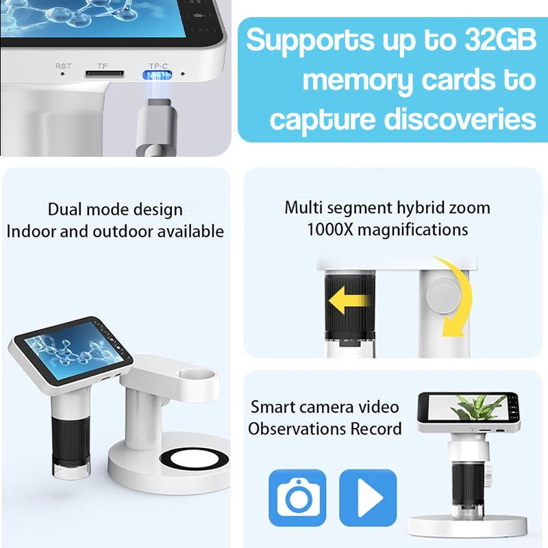 Portable HD Mini Childs Microscope | 1000x Magnification & Dual Lighting for STEM Exploration at Home or Outdoors