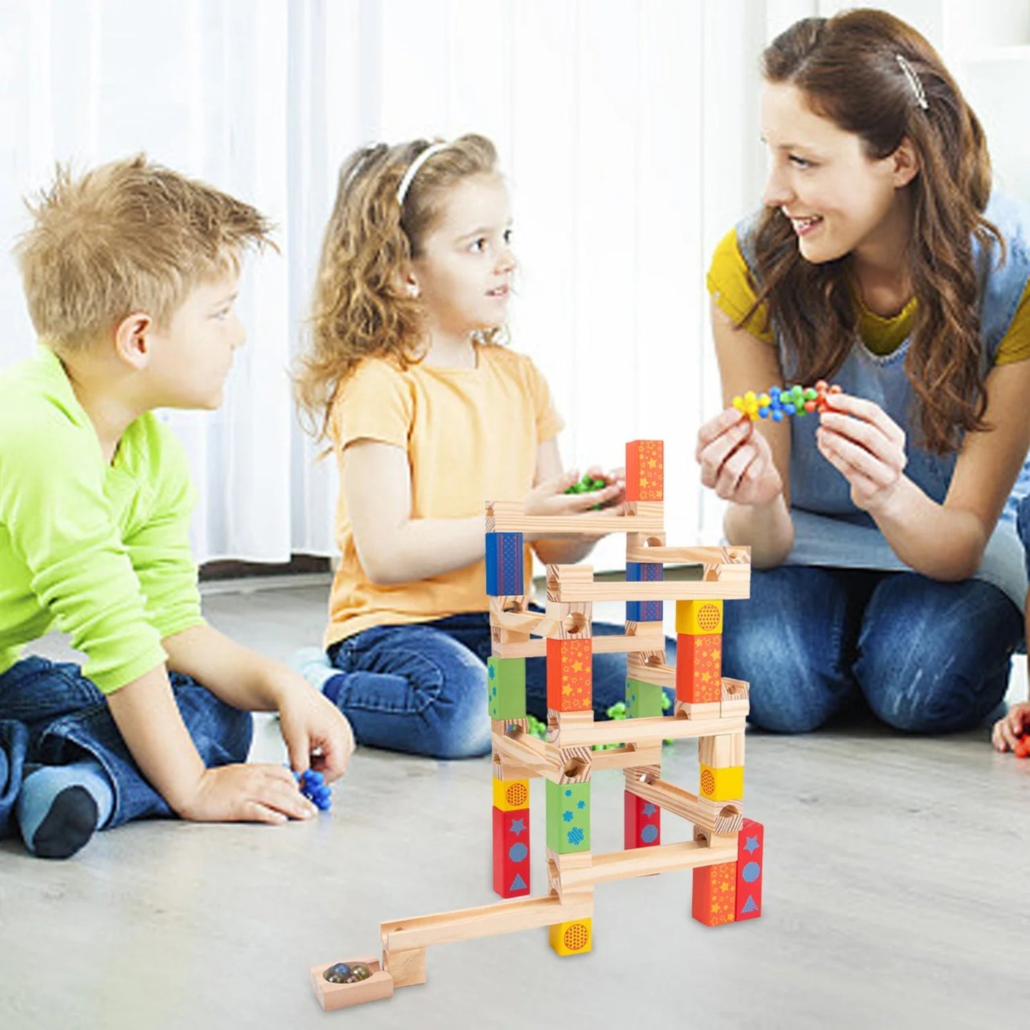 Wooden Construction Set for Kids – Build Your Own Wooden Marble Run Track for Endless Fun and Creativity