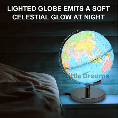 Children's Light Up World Globe with Atlas and Stand, Featuring a Glow-In-The-Dark Moon