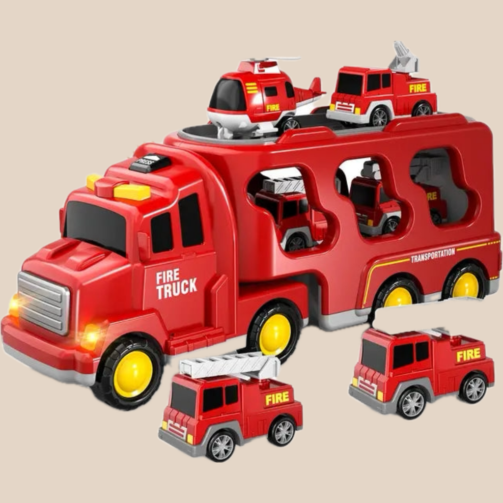 Double-Layer Truck Playset | Fire & Construction Vehicle with Mini Vehicles and Music Function for Kids Aged 3+