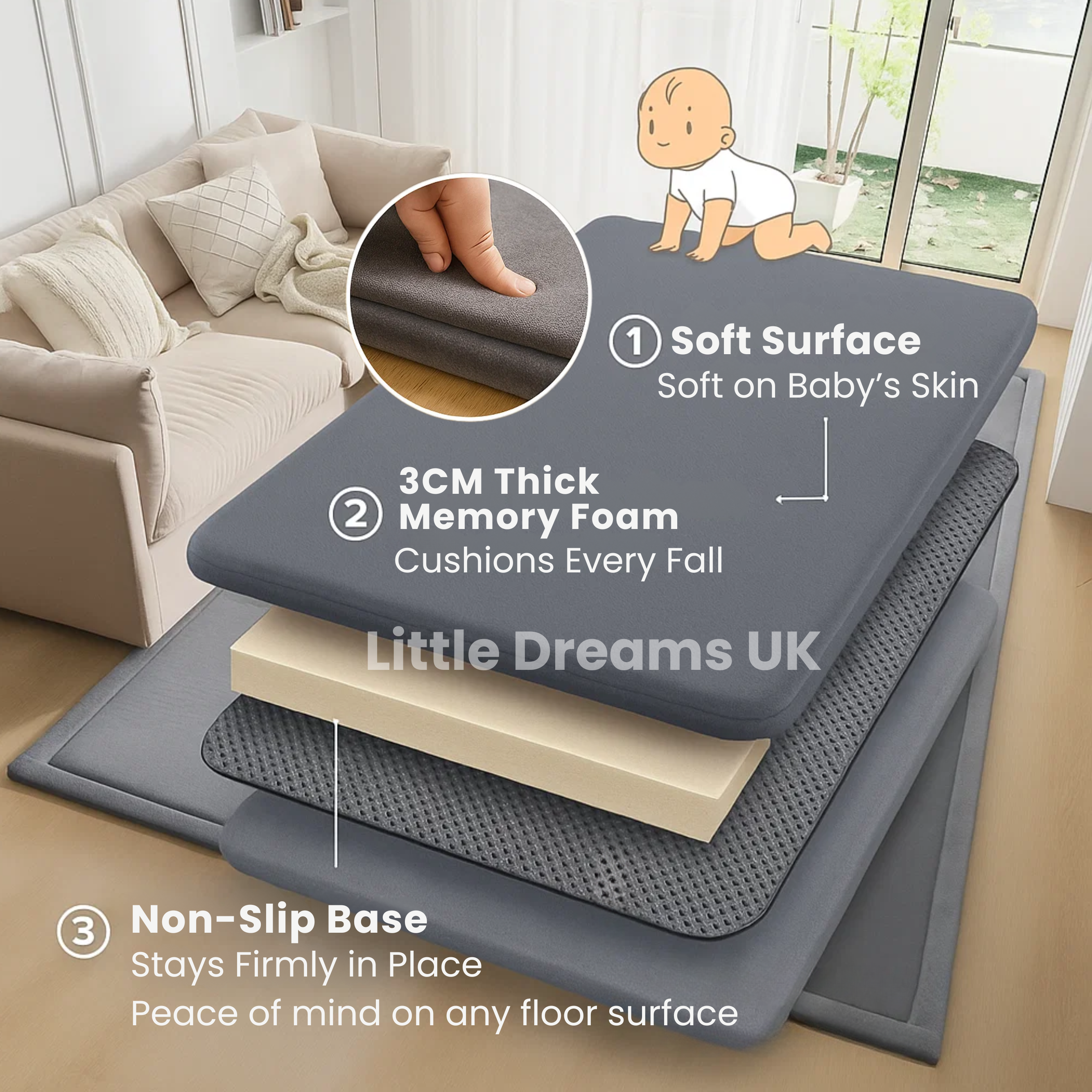 Premium Soft Play Mat | Cozy, Non-Toxic & Ideal for Baby's Adventure Zone