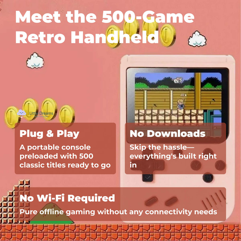 500 Classic Game Retro Video Game Console | Portable, User-Friendly & Ideal for Kids' Skill Development