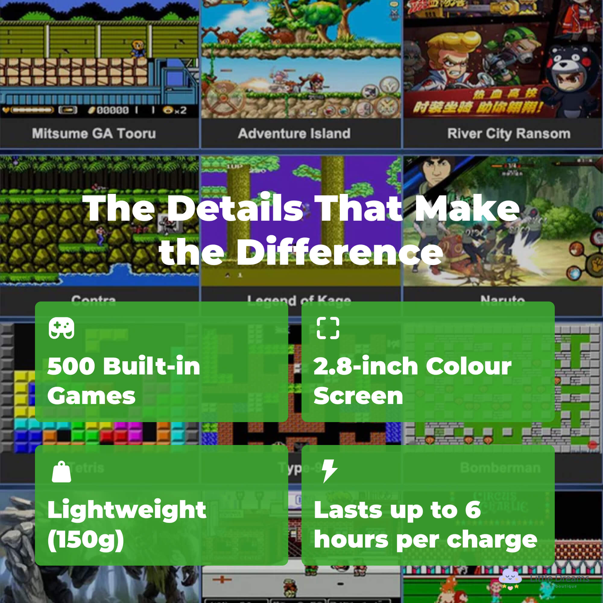 500 Classic Game Retro Video Game Console | Portable, User-Friendly & Ideal for Kids' Skill Development