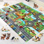 Children's Play Mat | Dual-Sided Farm & Traffic Theme, Soft Polyester for Imaginative Play and Learning