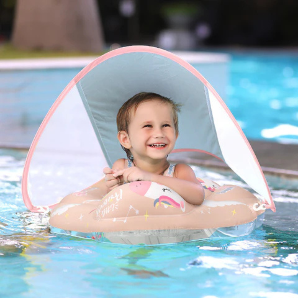 Baby Swim Float with Sunshade Canopy | Safety Buckle, Quick-Drying & Ideal for Infants 3-36 Months