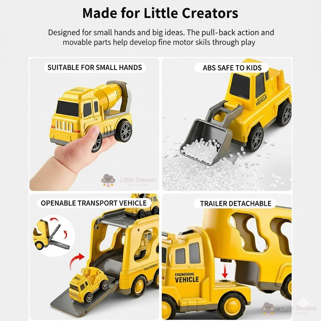 Toy Truck Set with Lights and Sounds | Interactive, Space-Saving Playset for Kids Aged 3+