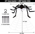 Giant Halloween Spider Web with Fake Spider | 200" Triangular Web & 59" Scary Spider for Indoor Outdoor Decorations