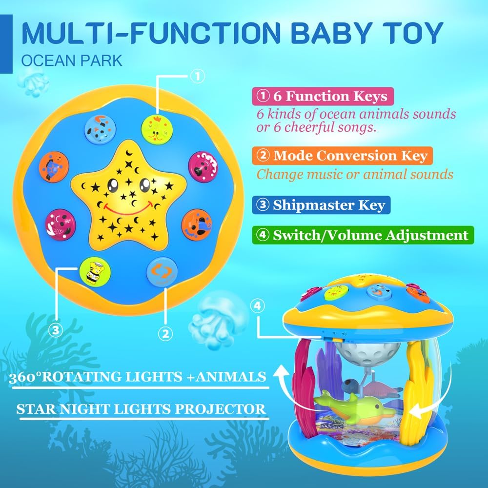 Musical Projector Rotating Light Baby Toys for 6-12 Months | Rotating Light-Up, Tummy Time & Learning Toy for Infants and Toddlers 1-3 Years Old