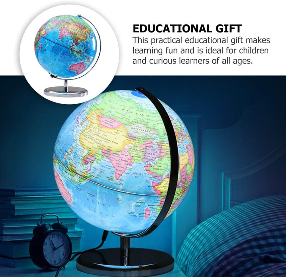 Children's Light Up World Globe with Atlas and Stand, Featuring a Glow-In-The-Dark Moon